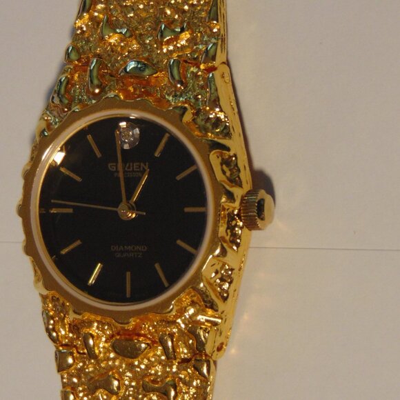 LADIES GRUEN GOLD TONE NUGGET WATCH - Picture 4 of 9